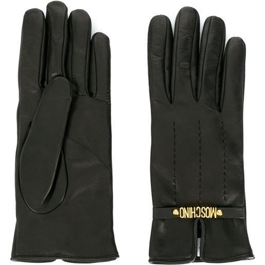 Moschino guanti con placca logo - marrone