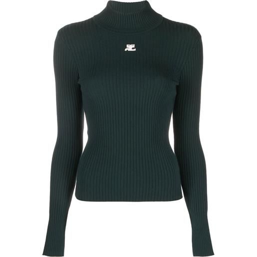 Courrèges maglione a coste con applicazione - verde