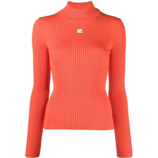 Courrèges maglione a collo alto con applicazione - arancione