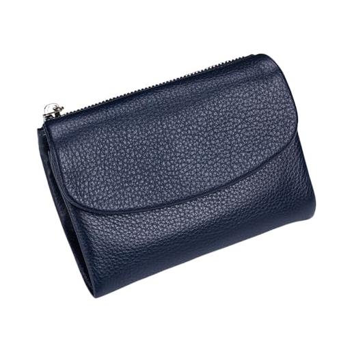 KERLYING portafoglio unisex in pelle di ciottoli, portamonete in vera pelle corta da 5,3 pollici, pochette unisex con porta carte di credito e scomparti per contanti (dark blue)