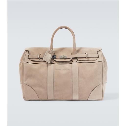 Brunello Cucinelli borsa da viaggio in suede con logo