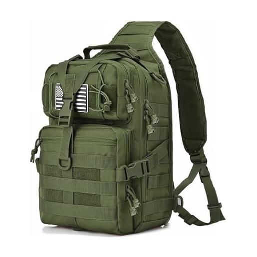 HAOMUK - zaino tattico monospalla, borsa a tracolla militare tattica molle compatta, per uso quotidiano o tiro sportivo, verde, pro