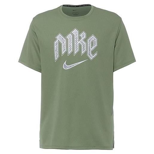 Nike men's top m nk df run dvn miler ss, oil green/reflective silv, dx0839-386, m