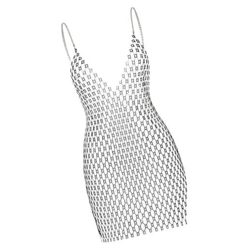 FIRSTXIU elegante abito con borchie di strass scavati per le donne senza maniche abiti aderenti per feste serali, nero-l, taglia unica