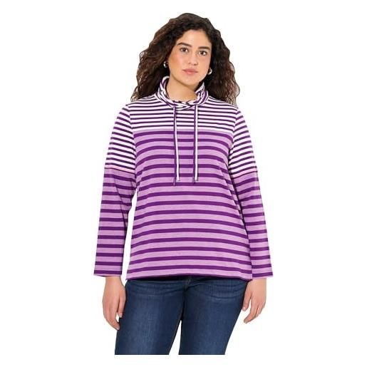 Ulla Popken maglia con mix di righe, collo alto, maniche lunghe e orlo più lungo sul retro viola scuro 58+ 834114835-58+