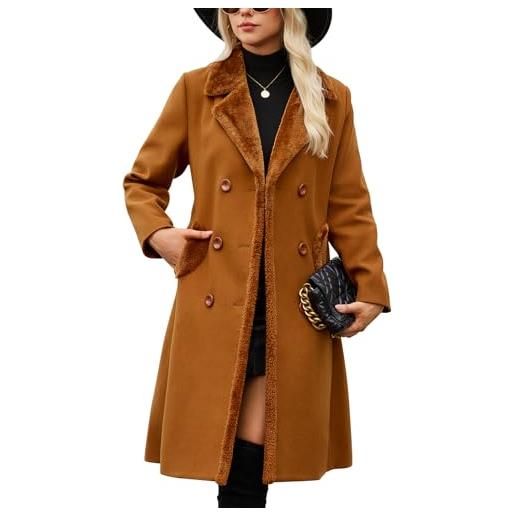 Yuson Girl cappotto donna invernale lungo classico doppiopetto cappotto con revers autunno invernale caldo cappotti elegante cappottino trench coat di mezza stagione con tasche(grigio scuro, l)