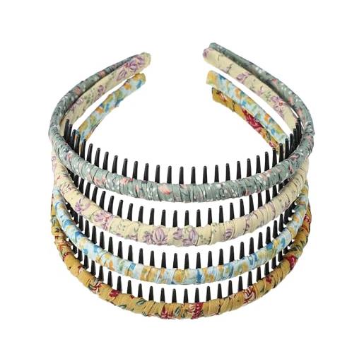 VOCOSTE 4 fasce per capelli con motivo floreale, viola, verde scuro, giallo, blu