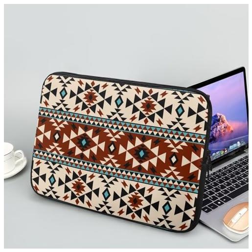 Showudesigns custodia per laptop da 15 pollici, leggera, in stile etnico, in stile bohémien, per donne e uomini, accessorio per computer portatile, lavabile in lavatrice, borsa tote bag tribale azteco