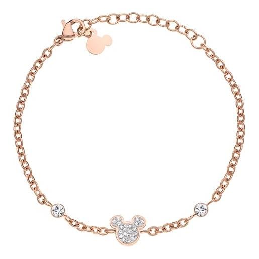 Disney bracciale mickey mouse, acciaio inossidabile e zirconi per bambini, lunghezza 13-18cm, gioielli