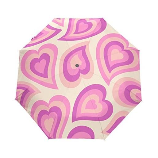 GAIREG groovy - ombrello da viaggio con cuori rosa apribile automatico, compatto, pieghevole, pieghevole