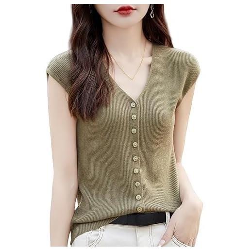LIUYUYOUGO pullover senza maniche da donnagilet in lana da donna estivo senza maniche con bottoni cardigan a coste canotte leggero e morbido cashmere maglieria t-shirt eleganti maglioni con scollo a