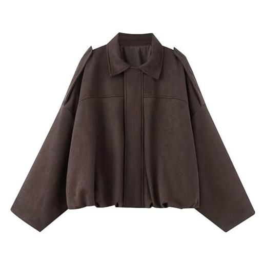 DUHGBNE trench donna corto giacca in finta pelle scamosciata giacca mezza stagione donna giacche leggera casual risvolto a maniche lunghe bomber giacche da invernali