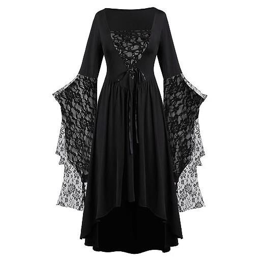 Generic maxi abito vintage da donna, maniche a pipistrello, taglio ampio e asimmetrico, stile medievale, rinascimentale, vittoriano, gotico, per cosplay, halloween, carnevale, in pizzo, effetto patchwork