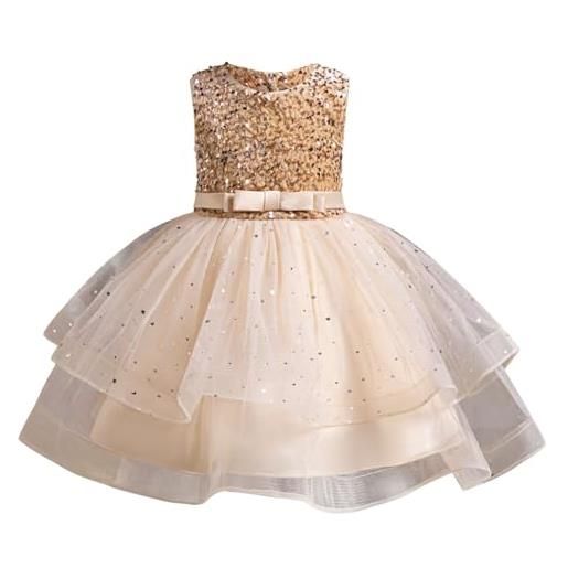Generic abito da sposa da principessa per bambini estivo senza maniche gonna lunga azzurra elegante abito da cerimonia per ragazze perfetto per feste e occasioni speciali vestito da (beige, 3-4 years)