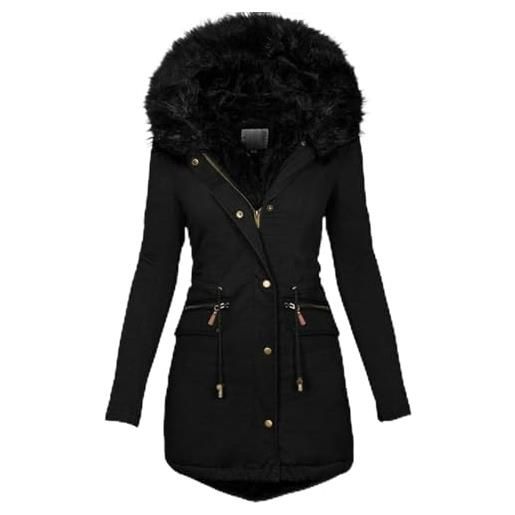Generico giubbotto donna invernale tinte unite manica lunga con cappuccio - vestiti donna invernali cerniera con tasche casual elegante pesante giacche leggera classico piumini nero m