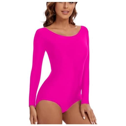WNBHHDZT body da ballo a maniche lunghe da donna con scollo a barchetta, rosa, s