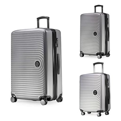 Hauptstadtkoffer mitte - set of 3 suitcases - hand luggage suitcase 55 cm, medium suitcase 68 cm + large travel suitcase 77 cm, hard shell abs, tsa - argento opaco