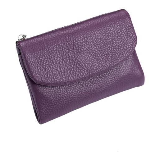 KERLYING portafoglio unisex in pelle di ciottoli, portamonete in vera pelle corta da 5,3 pollici, pochette unisex con porta carte di credito e scomparti per contanti (purple)