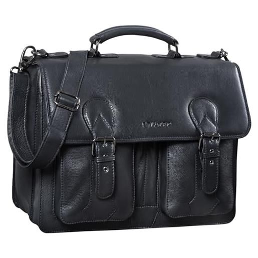 STILORD 'kronos' cartella insegnante pelle classica borsa lavoro grande uomo donna portadocumenti ventiquattrore cuoio, colore: ossidiana nero