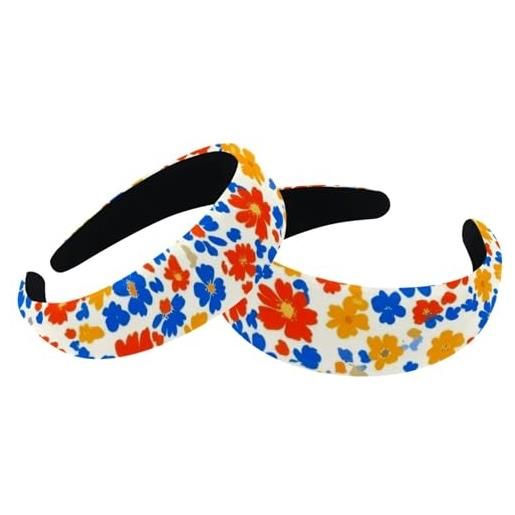 RODAILYCAY confezione di 2 fasce per capelli da donna colorate con motivo floreale antiscivolo, carine fasce per capelli larghe e spesse