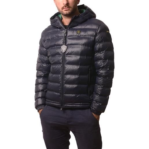 Blauer giubbino da uomo charles con cappuccio e cuciture a righe orizzontali blu interno green