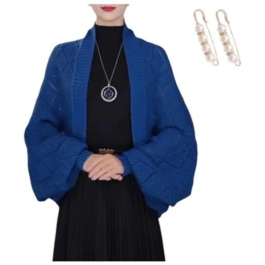 Generic cappotto scialle lavorato a maglia alla moda, da donna, lavorato a maglia, cardigan scialle, cardigan a pipistrello per le donne, blu, l