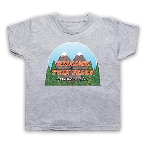 My Icon Art & Clothing peaks welcome to twin peaks sign lynch cult tv show - maglietta da bambino grigio. 3-4 anni/seno 26