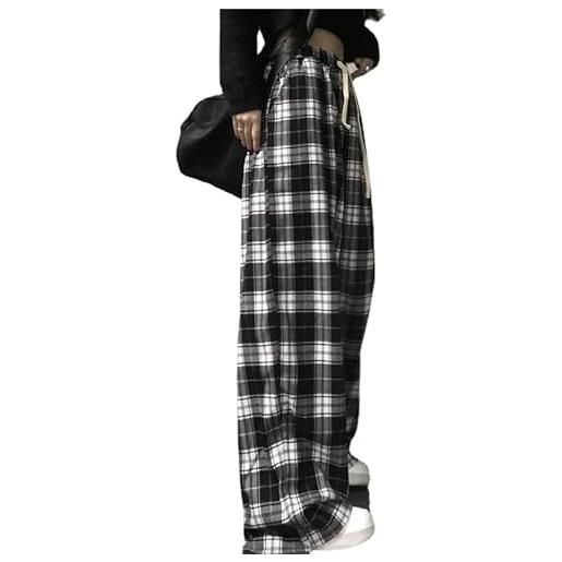 Donloise grunge plaid pantaloni donne y2k goth alt baggy pantaloni estetici coulisse coulisse coulisse fairycore emo vestiti, nero, m