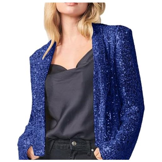 EMUKFD giacche da donna con paillettes aperto sul davanti blazer cardigan casual manica lunga party club concerto scintillante cappotto elegante s-xxl, marina militare, xxl