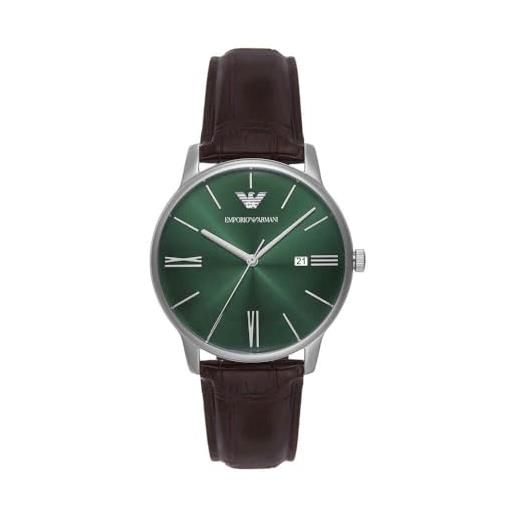 Emporio Armani orologio analogico al quarzo uomo con cinturino in pelle ar11672, verde e marrone, 39 mm