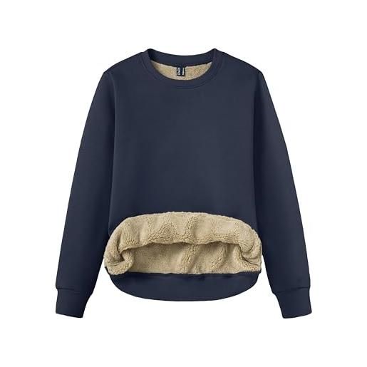 TACVASEN maglione donna felpa cotone maglia maniche lunghe girocollo senza cappuccio maglione basic invernale pile top eleganti camicetta nera, m