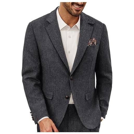 PJ PAUL JONES giacca da uomo in misto lana blazer casual giacca da abito vintage in tweed, grigio scuro, m