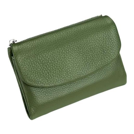 KERLYING portafoglio unisex in pelle di ciottoli, portamonete in vera pelle corta da 5,3 pollici, pochette unisex con porta carte di credito e scomparti per contanti (olive green)