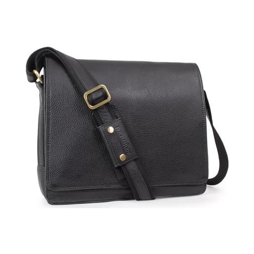 Bucklestone - borsa messenger in pelle per pc 15 pollici - borsa a tracolla media da lavoro a4 - ufficio uomo - lancaster - nero