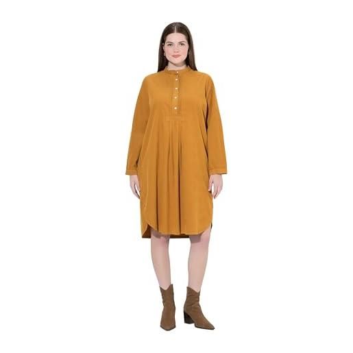 Ulla Popken cordkleid, stehkragen, biesen, zierfalten, langarm abiti, marrone dorato, 48 donna