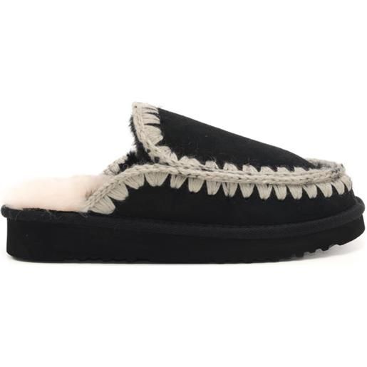 Mou scarpe da donna eskimo stitching clog in vera pelle con cuciture in lana bianco e nero
