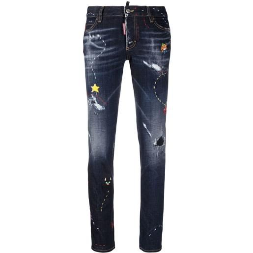 DSQUARED2 jeans skinny a vita bassa con ricamo - blu