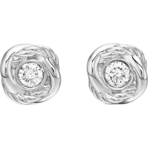 Orecchini A Cerchio Miore In Oro Bianco 9K (375) Con Diamanti 0.11 Ct - 13 Mm
