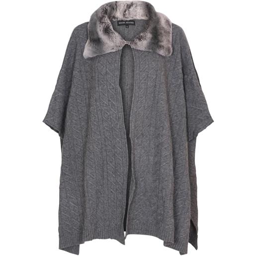 Izaak Azanei poncho con collo in shearling - grigio