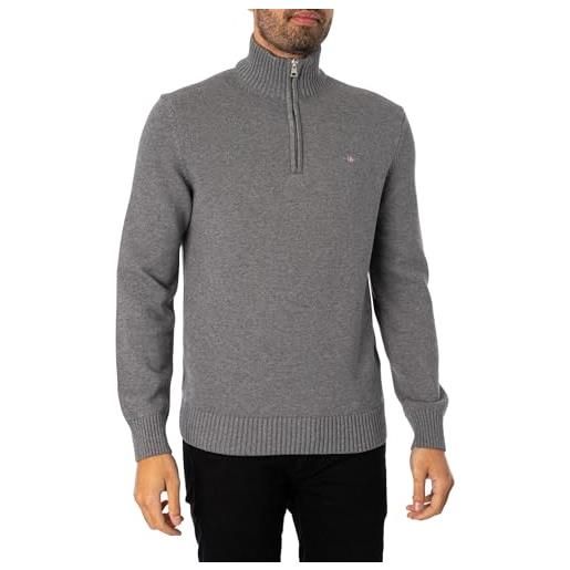 Gant classic cotton half zip pullover da uomo, nero, l