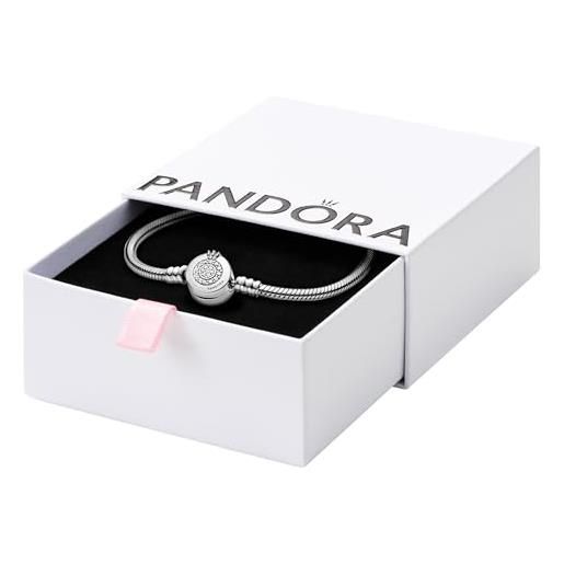 PANDORA signature bracciale con corona brillante in maglia snake in argento sterling con zirconia cubica trasparente, 17