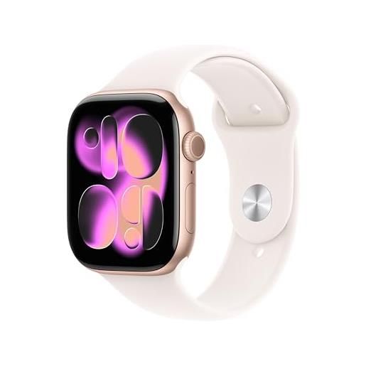 Apple watch series 11 gps, cassa 46 mm in alluminio color oro rosa con cinturino sport rosa fard - m/l