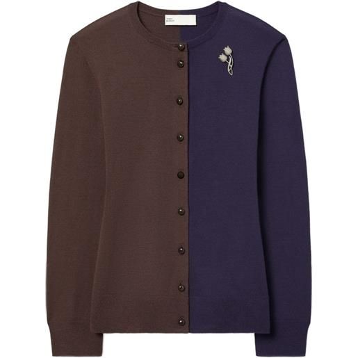 Tory Burch cardigan in lana con spilla - marrone