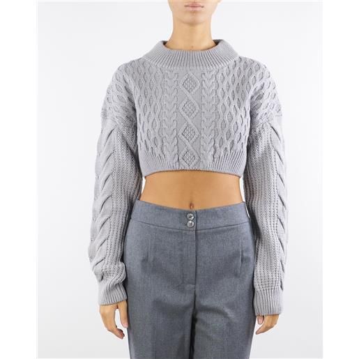 PATRIZIA PEPE maglione grigio cropped con motivo intrecciato