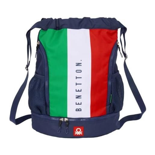 safta benetton flag - zaino sacco, zaino, ideale per bambini di diverse età, comodo e versatile, qualità e resistenza, 34 x 15 x 43 cm, blu navy, m, casual