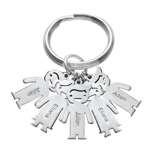 Kiddo Sky portachiavi con nome personalizzato con regali per 1-5 nomi di bambini per papà mamma (5 nomi)