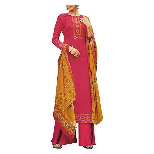 Ladyline rich pashmina etnico stampato salwar kameez suit con palazzo pant, madera, medium