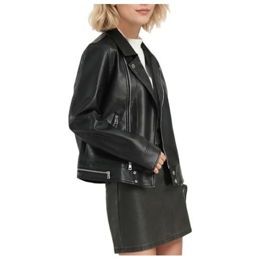 HotYou giacca in simil pelle da donna motociclista giubbotti ecopelle blazer corta con chiusura giubbino moto biker per autunno, nero, l