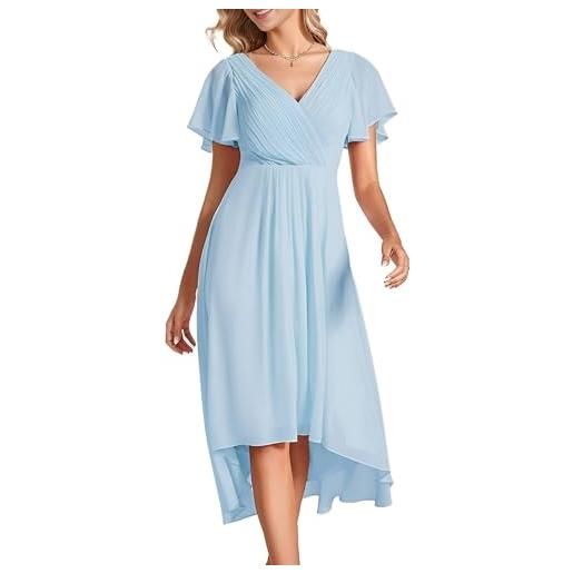 Ever-Pretty vestito elegante donna cerimonia manica corta collo a v gonna midi cielo blu 52