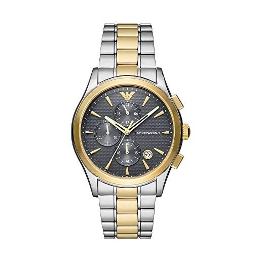 Emporio Armani orologio uomo, movimento cronografo, cassa in acciaio inossidabile riciclato almeno 50% da 42 mm con bracciale in acciaio inossidabile riciclato almeno 50% , ar11527, argento e oro